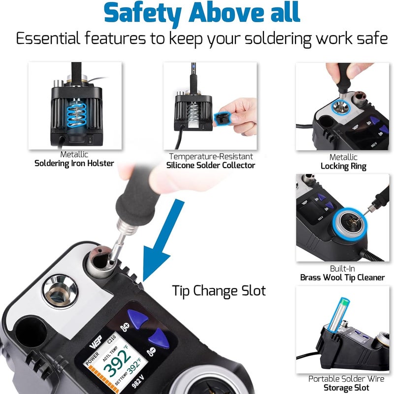 WeP 982-V Micro Soldering kit with 5 C210 Soldering Iron Tips, Temperature Control, Sleep Mode, Auto Shutdown and LCD Display - Image 5